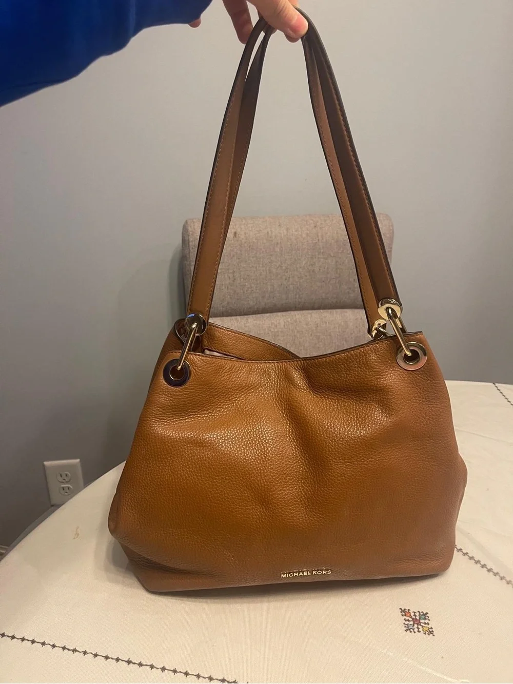 Michael Kors Cognac Pebbled Leather Shoulder Bag